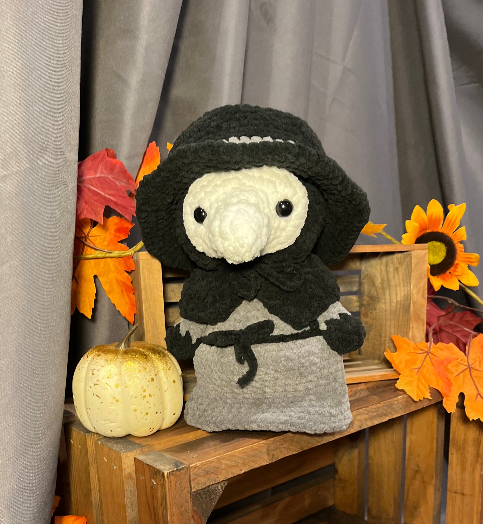 Handcrafted plague doctor crochet plushie